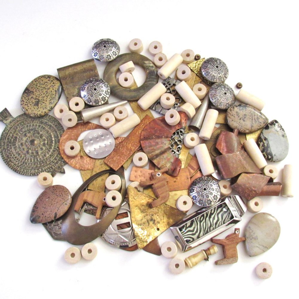 Metal, Stone, Wood Bead & Pendant Lot for Jewelry Making / Boho Tribal Style